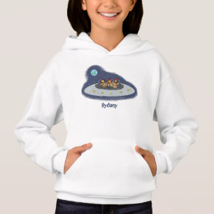 Funny chickens in space cartoon illustratie