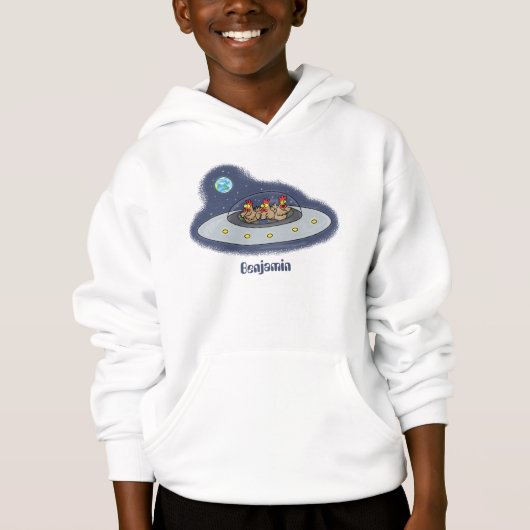 Funny chickens in space cartoon illustratie (Voorkant)