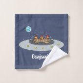 Funny chickens in space cartoon illustratie bad handdoek (Wasdoekje)