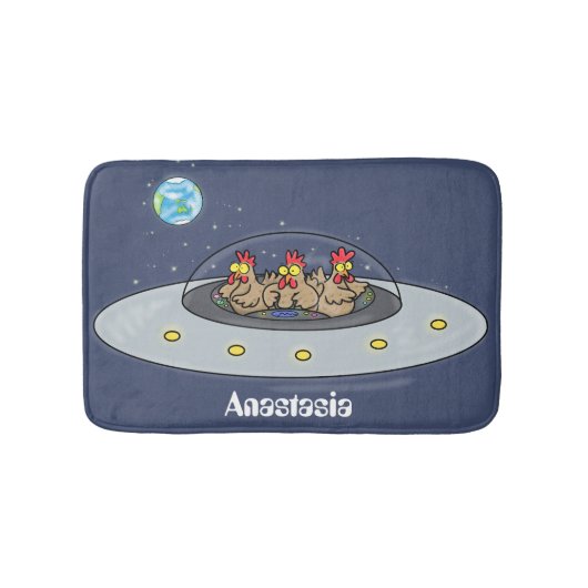 Funny chickens in space cartoon illustratie badmat (Voorkant)