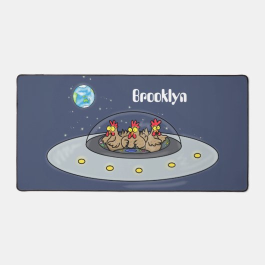 Funny chickens in space cartoon illustratie bureaumat (Voorkant)