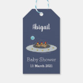 Funny chickens in space cartoon illustratie cadeaulabel (Achterkant)
