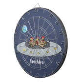 Funny chickens in space cartoon illustratie dartbord (Voorkant Rechts)