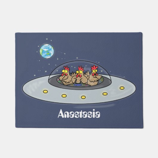 Funny chickens in space cartoon illustratie deurmat (Voorkant)