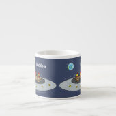 Funny chickens in space cartoon illustratie espresso kop (Voorkant)