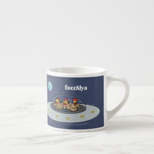 Funny chickens in space cartoon illustratie espresso kop