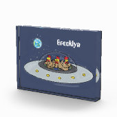 Funny chickens in space cartoon illustratie fotoblokken (Rechts)