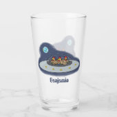 Funny chickens in space cartoon illustratie glas (Achterkant)