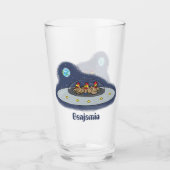 Funny chickens in space cartoon illustratie glas (Voorkant)