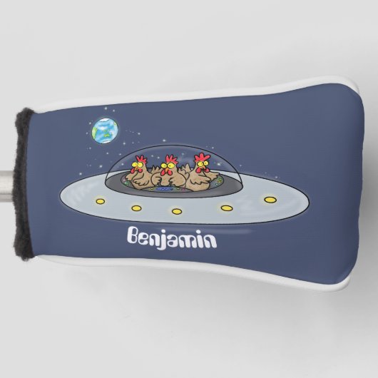 Funny chickens in space cartoon illustratie golfheadcover (Voorkant)