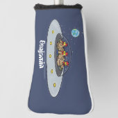 Funny chickens in space cartoon illustratie golfheadcover (Draai 90)