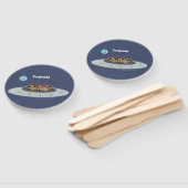 Funny chickens in space cartoon illustratie handwaaier (Niet-gemonteerd)