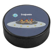 Funny chickens in space cartoon illustratie hockey puck (3/4)