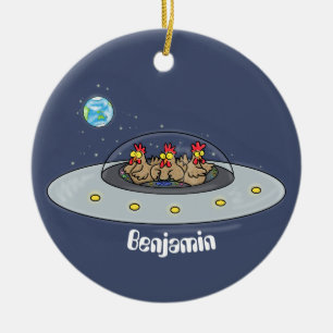 Funny chickens in space cartoon illustratie keramisch ornament