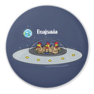 Funny chickens in space cartoon illustratie keramische knop