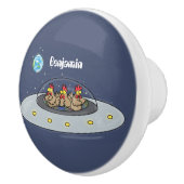 Funny chickens in space cartoon illustratie keramische knop (Rechts)