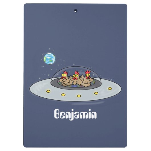 Funny chickens in space cartoon illustratie klembord (Achterkant)