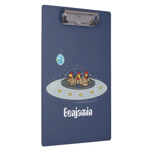 Funny chickens in space cartoon illustratie klembord (Rechts)