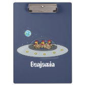 Funny chickens in space cartoon illustratie klembord (Voorkant)