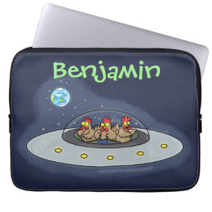 Funny chickens in space cartoon illustratie laptop sleeve