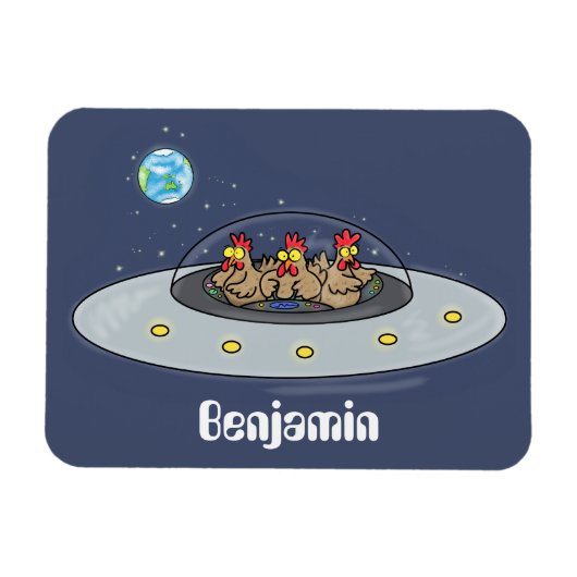 Funny chickens in space cartoon illustratie magneet (Horizontaal)