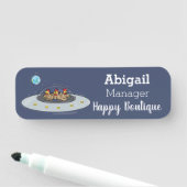 Funny chickens in space cartoon illustratie naamplaatje (In situ)