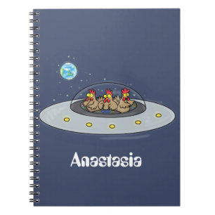 Funny chickens in space cartoon illustratie notitieboek