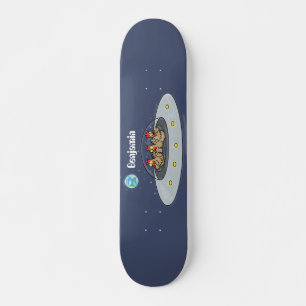 Funny chickens in space cartoon illustratie persoonlijk skateboard