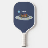 Funny chickens in space cartoon illustratie pickleball paddle (Achterkant)