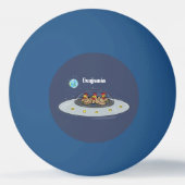 Funny chickens in space cartoon illustratie pingpongbal (Achterkant)