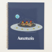 Funny chickens in space cartoon illustratie planner (Voorkant)