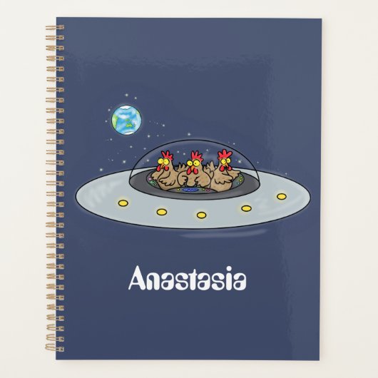 Funny chickens in space cartoon illustratie planner (Voorkant)