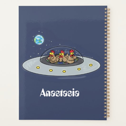 Funny chickens in space cartoon illustratie planner (Achterkant)