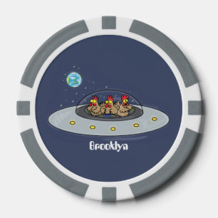 Funny chickens in space cartoon illustratie poker chips