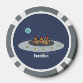 Funny chickens in space cartoon illustratie poker chips (Achterkant)
