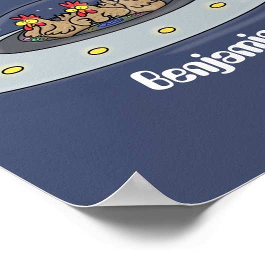 Funny chickens in space cartoon illustratie poster (Hoek)