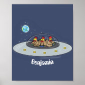Funny chickens in space cartoon illustratie poster (Voorkant)
