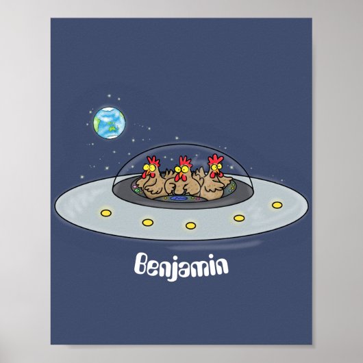 Funny chickens in space cartoon illustratie poster (Voorkant)