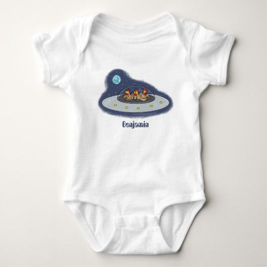 Funny chickens in space cartoon illustratie romper (Voorkant)