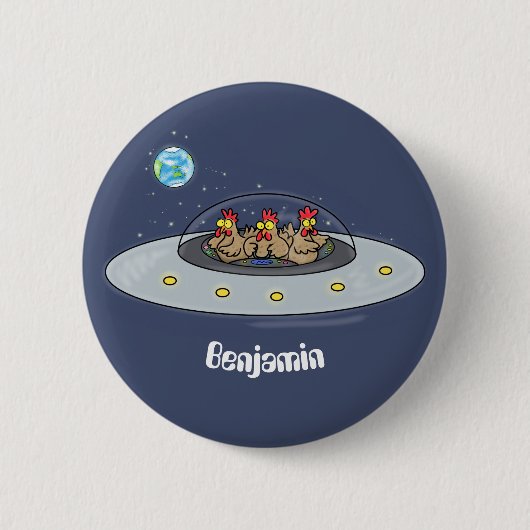 Funny chickens in space cartoon illustratie ronde button 5,7 cm (Voorkant)