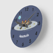 Funny chickens in space cartoon illustratie ronde klok (Hoek)
