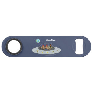 Funny chickens in space cartoon illustratie speed flessenopener