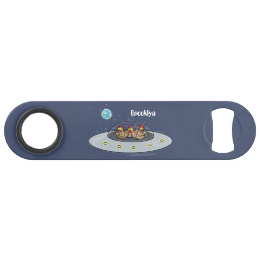 Funny chickens in space cartoon illustratie speed flessenopener (Voorkant (Horizontaal))