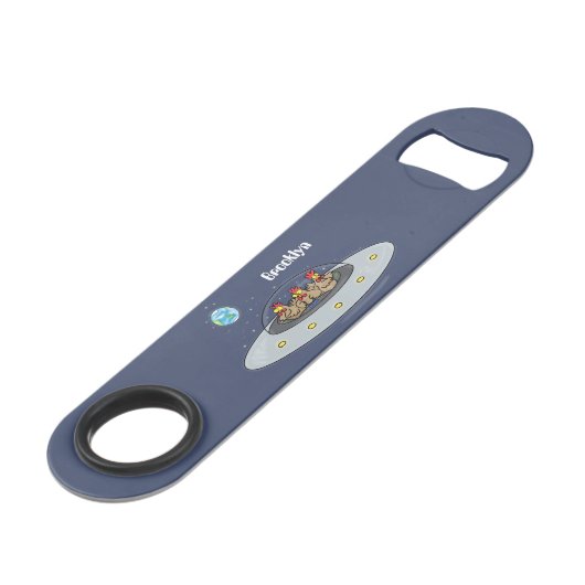 Funny chickens in space cartoon illustratie speed flessenopener (Achterkant Gekanteld)