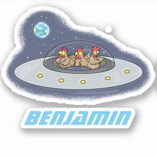 Funny chickens in space cartoon illustratie sticker (Voorkant)