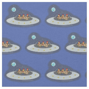 Funny chickens in space cartoon illustratie stof