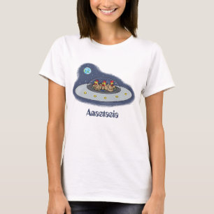 Funny chickens in space cartoon illustratie t-shirt