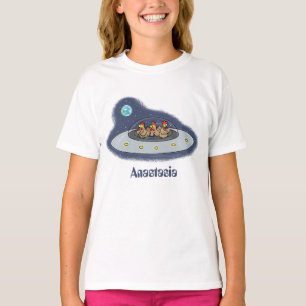 Funny chickens in space cartoon illustratie t-shirt