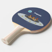 Funny chickens in space cartoon illustratie tafeltennisbatje (Voorkant Gekanteld)