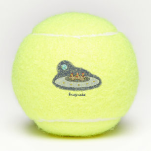 Funny chickens in space cartoon illustratie tennisballen